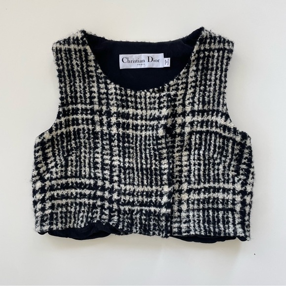 Christian Dior Paris Women's Black White Wool Silk Tweed Vest Made in France Sz4 - Picture 1 of 7